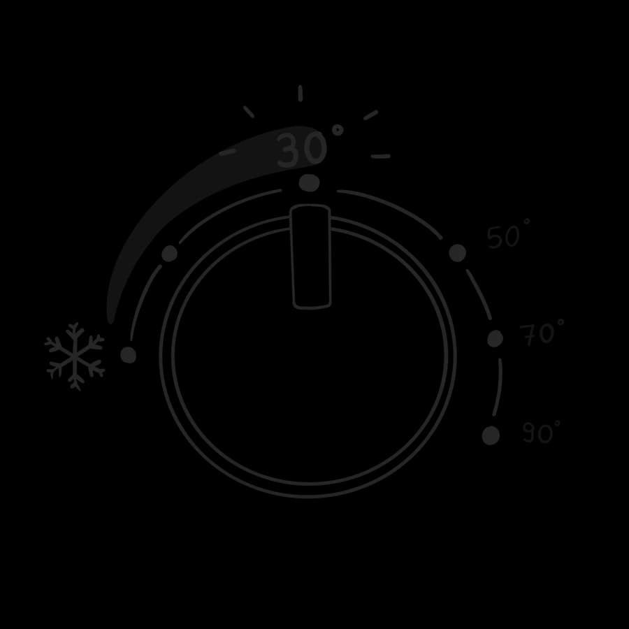 A washing machine dial rendered as a clean circular diagram with the 30° position marked and the higher settings greyed back.