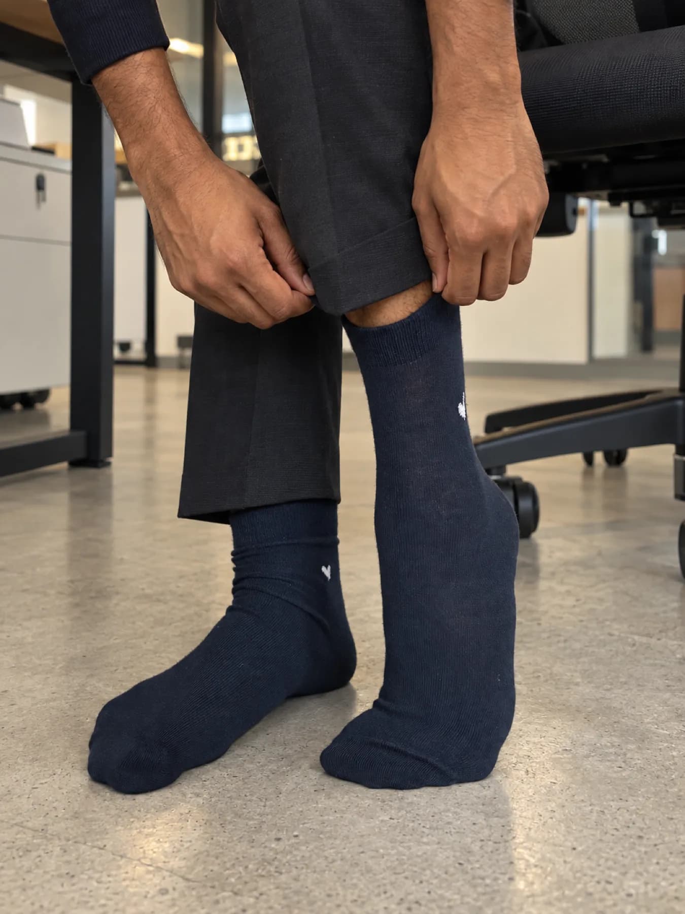 Basalt Navy in the crew length, worn with office trousers